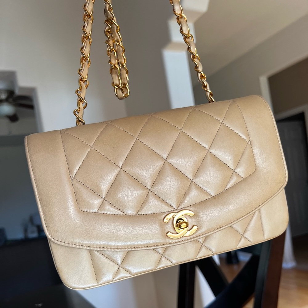 CHANEL Beautiful series 2 Small Dark Beige Diana, Lambskin & 24k gold hardware!